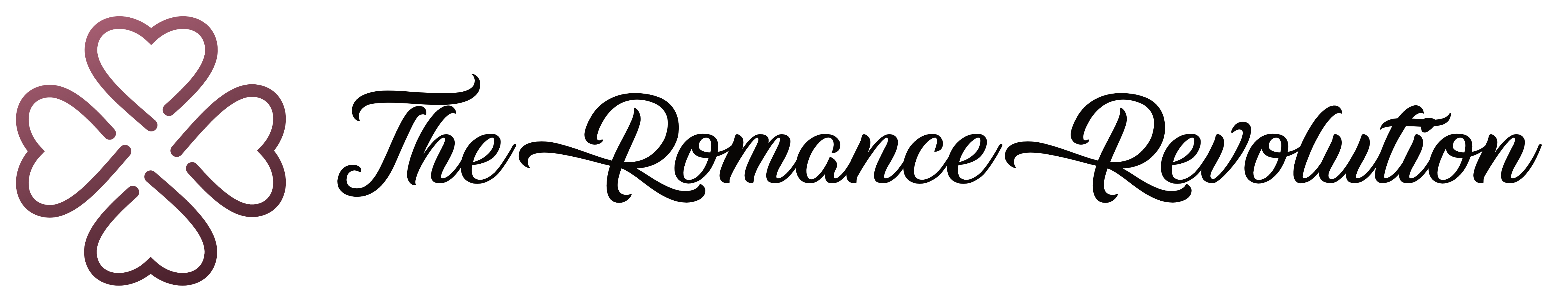 Pink Gadient four leaf clover made out of hearts and the words The Romance Revolution